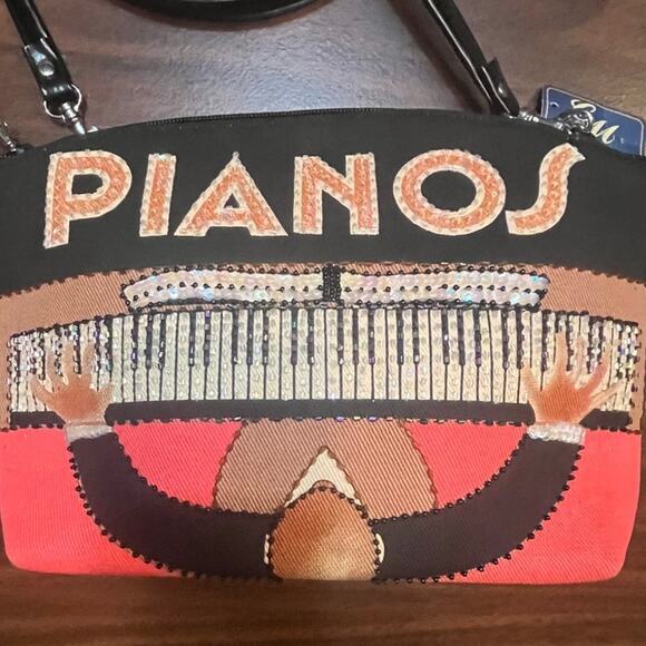 Pianos Man Purse Bag in Red & Black with sequin & beading - Picture 3 of 8